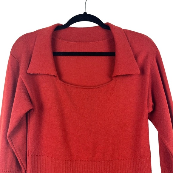 JACQUEMUS Brick Red Rust Orange Ribbed Collared Fitted Sweater 100% Wool US M 6 - Picture 6 of 16